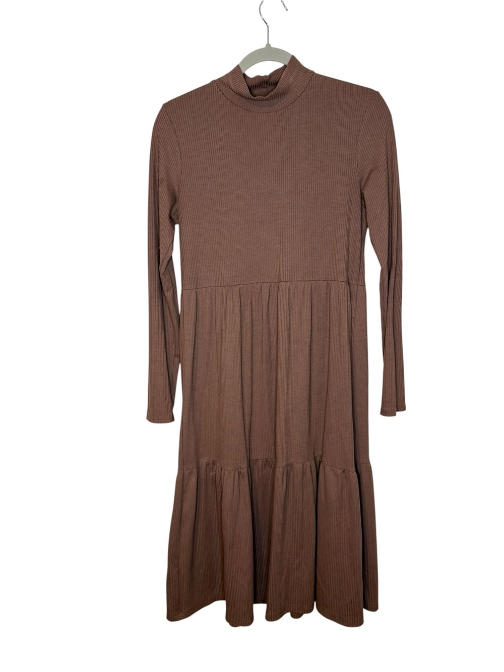 NLT Brown Ribbed Tiered Knee Length Dress Size Medium